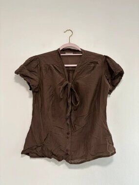Vintage‑Y2K Brown Tie‑Front Blouse – John Lewis (Size 14)